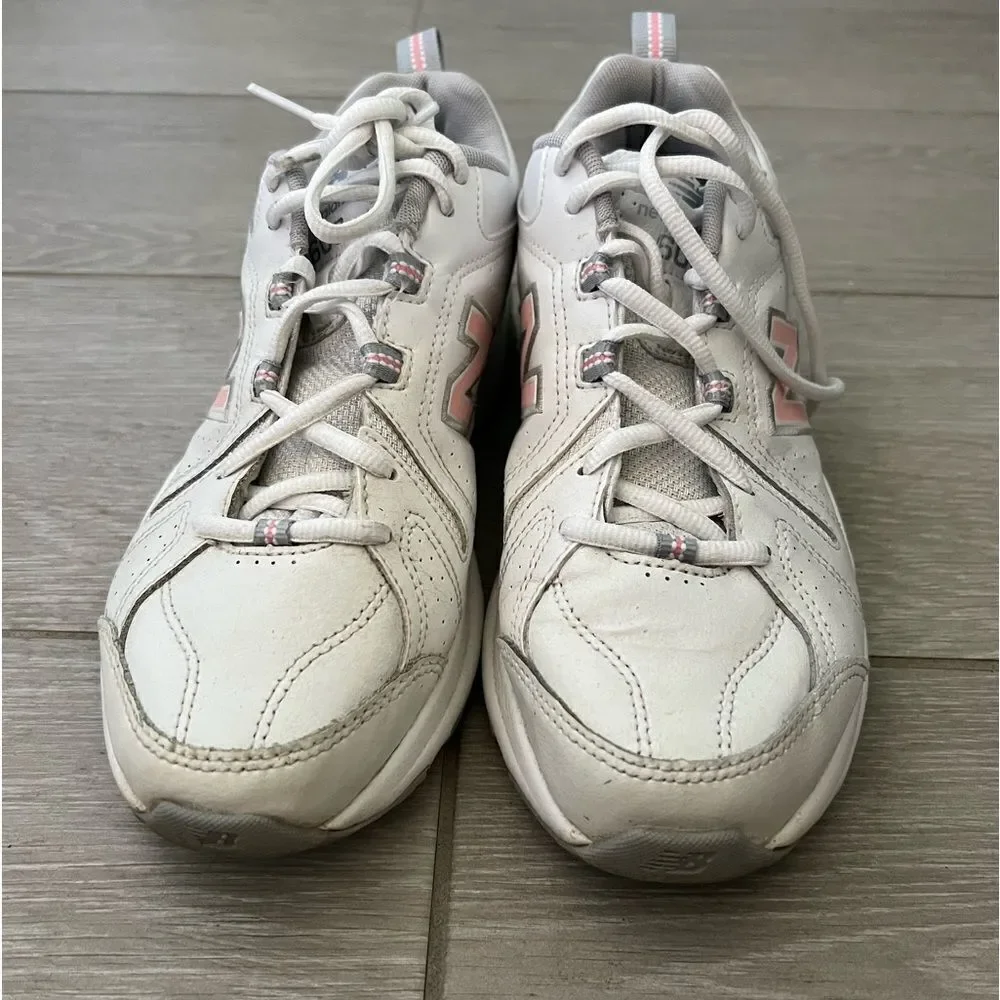 NEW BALANCE 608 WOMENS ATHLETIC SNEAKERS 9 WHITE LEATHER WALKING DAD SHOES PINK